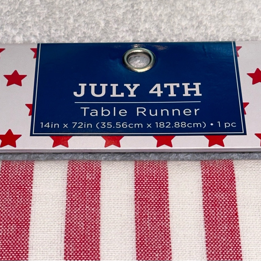 NWT July 4th Red and White Striped Table Runner. 14in X 72in - Picture 3 of 5